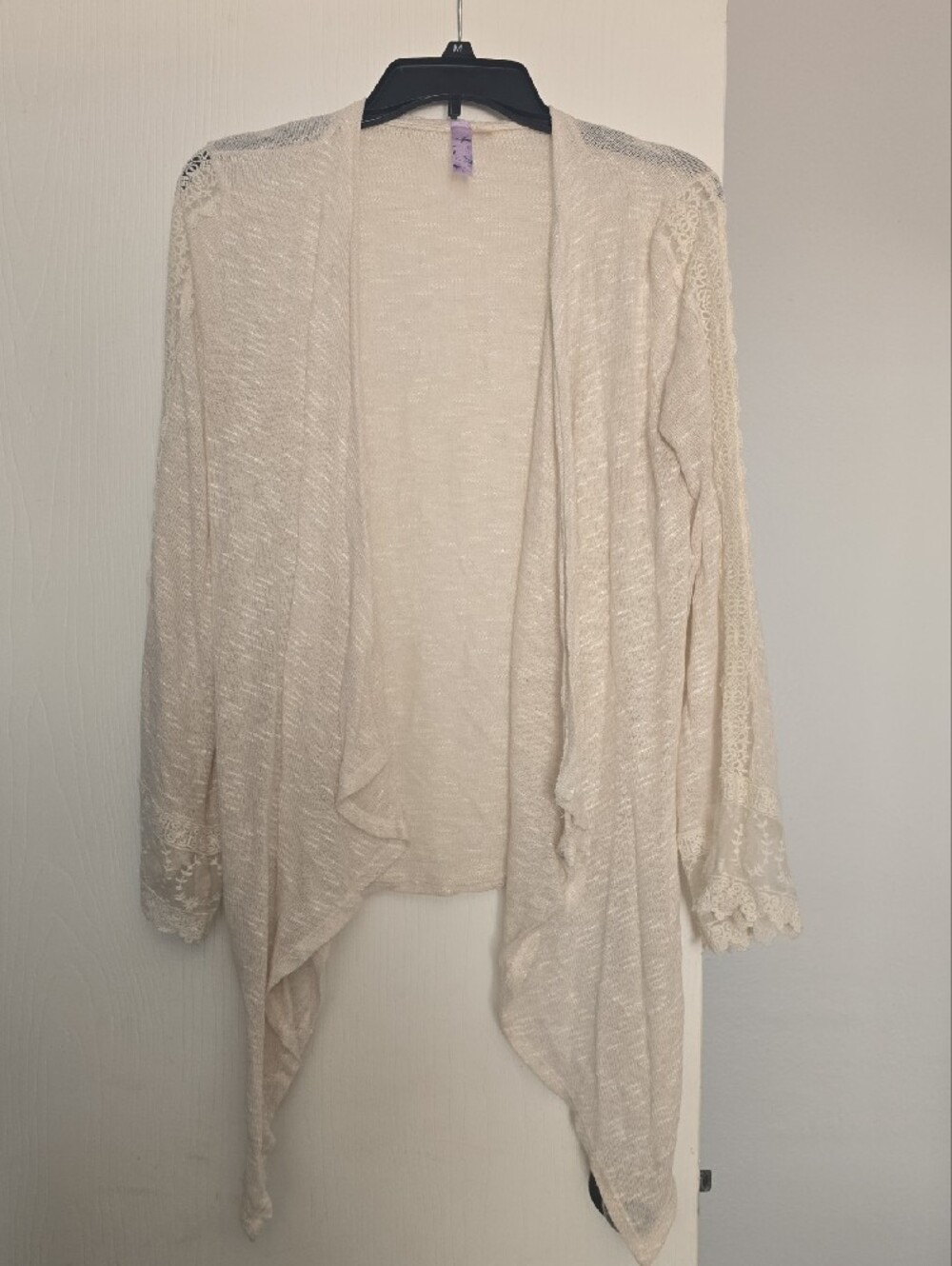 Alya Sheer Lace-Trim Cardigan in Light Beige